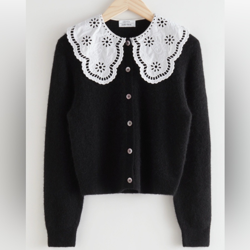 Love Story Black Cardigan with White Lace Collar French Girl | XS | Like New